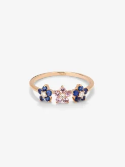 Anillo de oro rosa de 18kt con diamante y zafiros