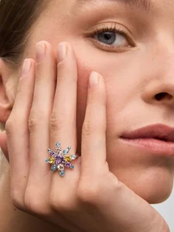 Anillo de plata 925 con amatistas, topacios y cuarzos citrinos