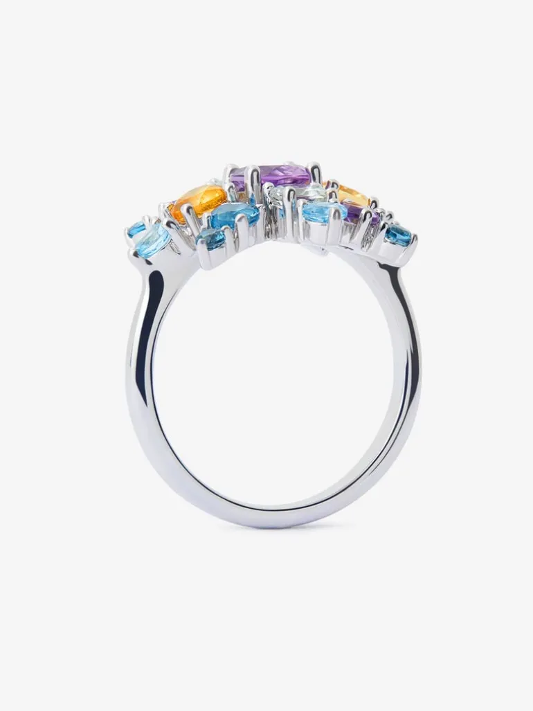 Anillo de plata 925 con amatistas, topacios y cuarzos citrinos