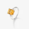 Anillo de plata 925 con cuarzo citrino en talla esmeralda de 2,86 cts y diamantes blancos en talla brillante de 0,09 cts