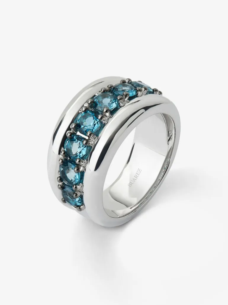 Anillo de plata 925 con pavé de topacios azul london en talla brillante