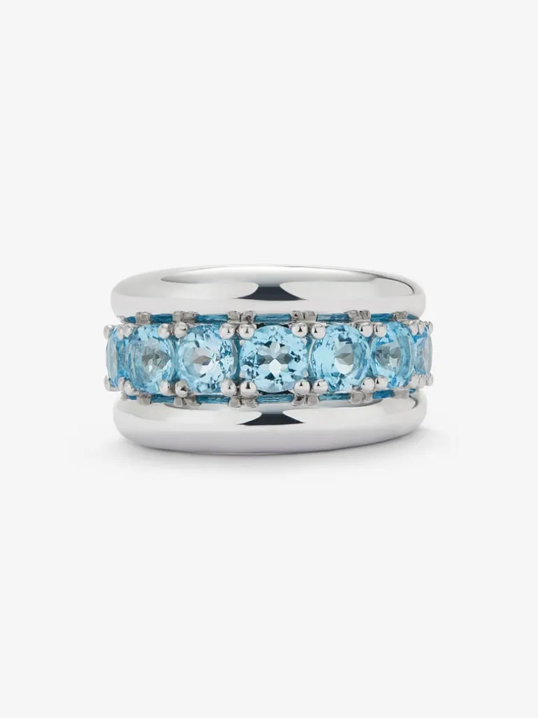 Anillo de plata 925 con pavé de topacios azul swiss en talla brillante