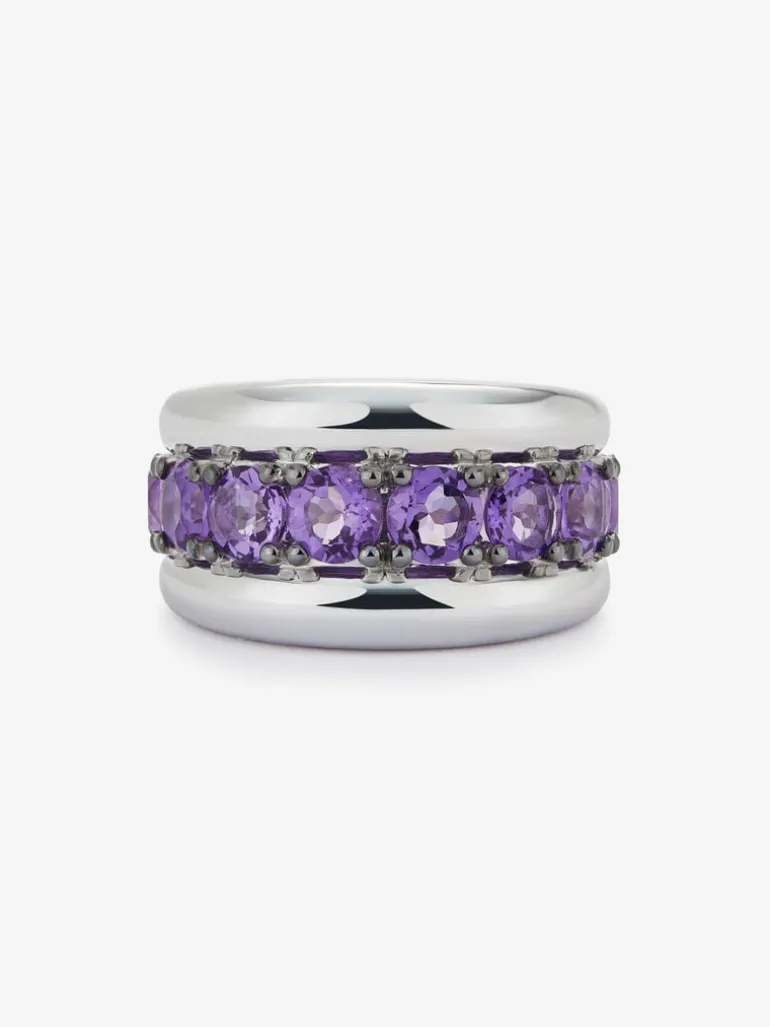 Anillo de plata 925 con pavé de amatistas moradas en talla brillante