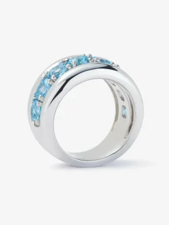 Anillo de plata 925 con pavé de topacios azul swiss en talla brillante