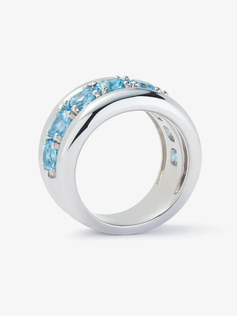 Anillo de plata 925 con pavé de topacios azul swiss en talla brillante