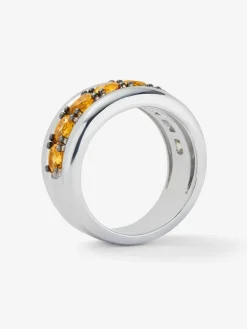 Anillo de plata 925 con pavé de cuarzos citrinos en talla brillante