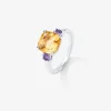 Anillo de plata con citrino central y amatistas moradas