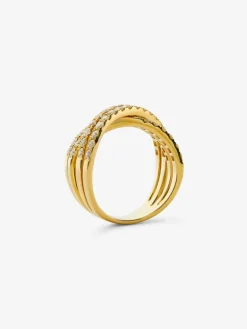 Anillo doble cruzado de oro amarillo de 18K con 52 diamantes en talla brillante con un total de 1,13 cts