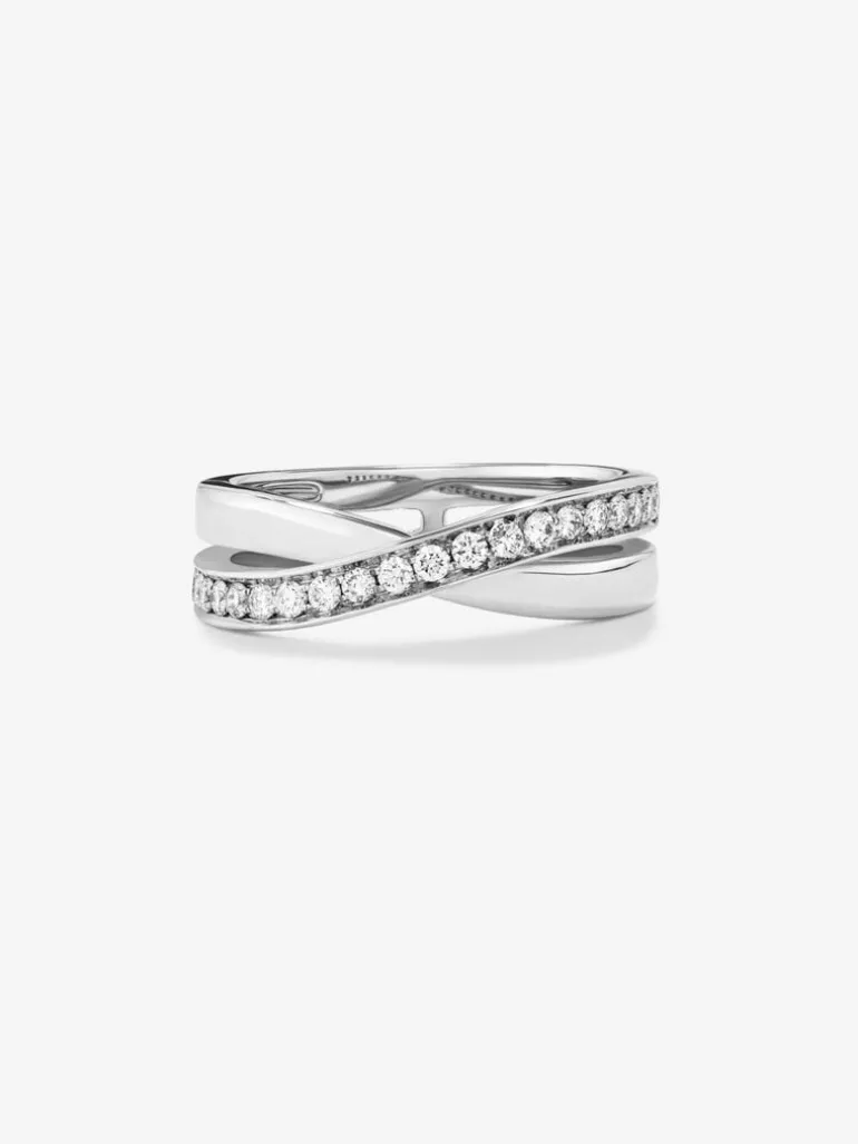 Anillo doble de oro blanco de 18K de diamantes