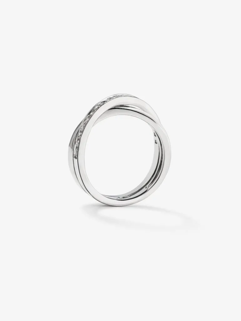 Anillo doble de oro blanco de 18K de diamantes