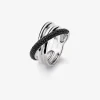 Anillo multibrazo cruzado de plata 925 con espinelas negras en talla brillante