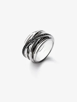 Anillo multibrazo cruzado de plata 925 con 36 espinelas negras en talla brillante