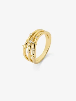 Anillo multibrazo de oro amarillo de 18K con 9 diamantes en talla brillante con un total de 0,08 cts