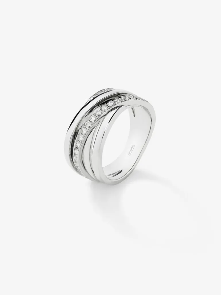 Anillo multibrazo de oro blanco de 18K con 30 diamantes en talla brillante con un total de 0,45 cts
