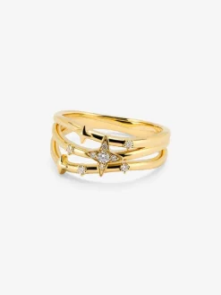 Anillo multibrazo de oro amarillo de 18K con 9 diamantes en talla brillante con un total de 0,08 cts