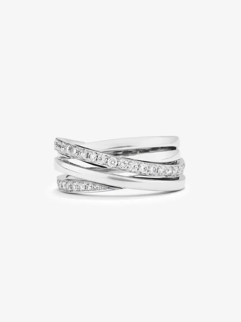 Anillo multibrazo de oro blanco de 18K con 30 diamantes en talla brillante con un total de 0,45 cts