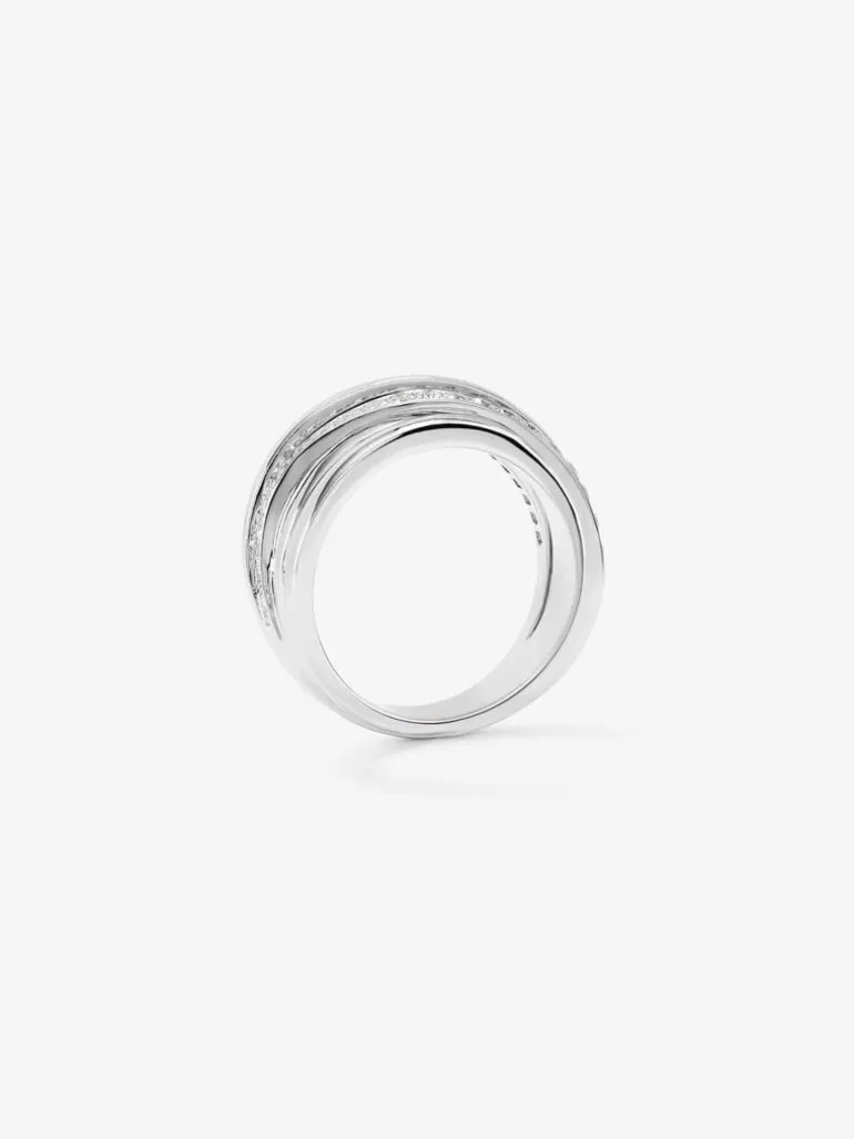 Anillo multibrazo de oro blanco de 18K con 30 diamantes en talla brillante con un total de 0,45 cts