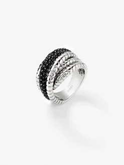Anillo multibrazo de plata 925 con espinelas negras en talla brillante