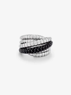 Anillo multibrazo de plata 925 con espinelas negras en talla brillante