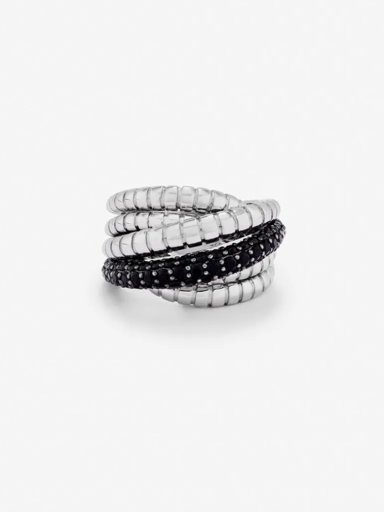 Anillo multibrazo de plata 925 con espinelas negras en talla brillante