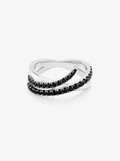 Anillo multibrazo de plata 925 con 32 espinelas negras en talla brillante