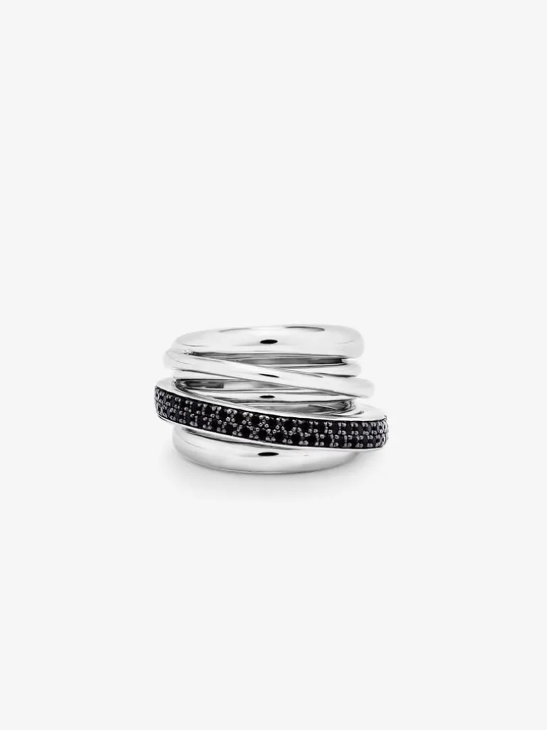 Anillo multibrazo de plata con 57 espinelas negras en talla brillante con un total de 0,71 cts