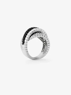 Anillo multibrazo de plata 925 con espinelas negras en talla brillante