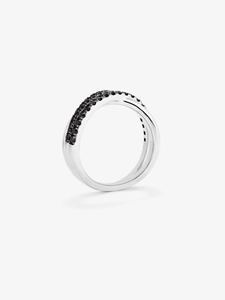 Anillo multibrazo de plata 925 con 32 espinelas negras en talla brillante