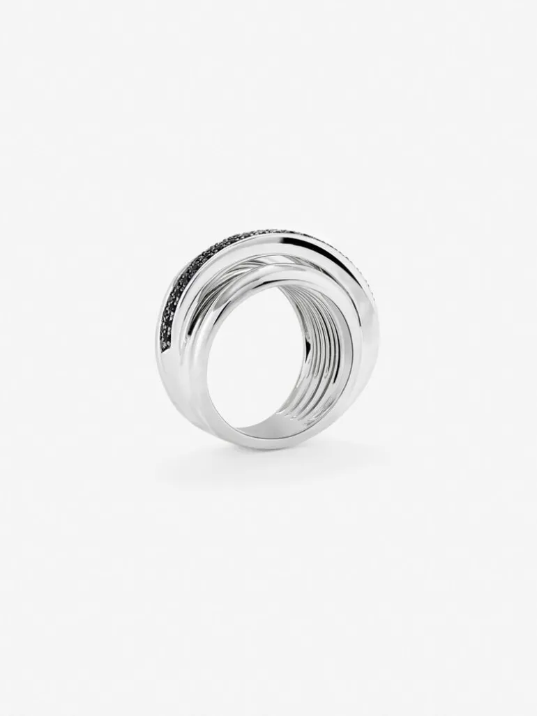 Anillo multibrazo de plata con 57 espinelas negras en talla brillante con un total de 0,71 cts