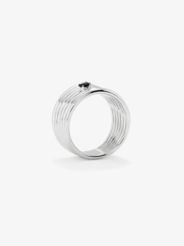 Anillo multibrazo de plata 925 con espinela negra en talla brillante