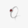 Anillo orla de oro blanco de 18K con rubi y diamante