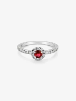 Anillo orla de oro blanco de 18K con rubi y diamante