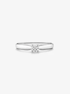 Anillo solitario de compromiso de oro blanco de 18K con diamantes