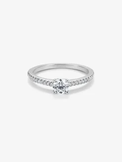 Anillo solitario de compromiso de oro blanco de 18K con diamantes