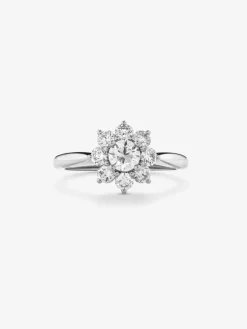 Anillo solitario de compromiso de oro blanco de 18K con diamantes