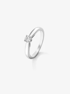Anillo solitario de oro blanco de 18K con diamante en talla brillante de 0,2 cts