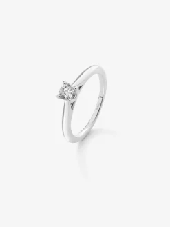 Anillo solitario de oro blanco de 18K con diamante en talla brillante de 0,2 cts
