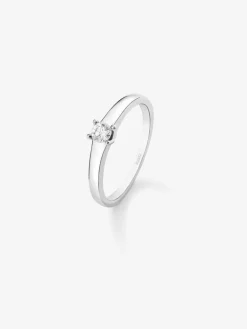 Anillo solitario de oro blanco de 18K con diamante en talla brillante de 0,15 cts