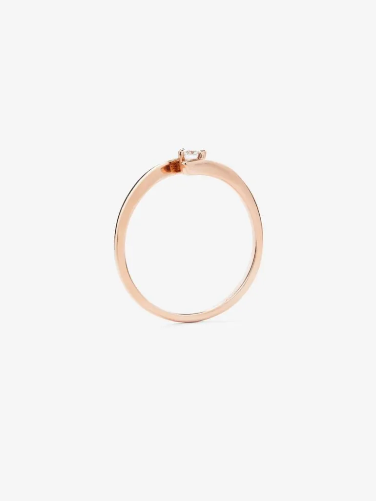 Anillo solitario de oro rosa de 18K con diamante en talla brillante de 0,1 cts