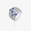Anillo tú y yo de oro blanco de 18K con 5 zafiros azules en talla pera con un total de 1,13 cts y 60 diamantes en talla brillante con un total de 1 cts