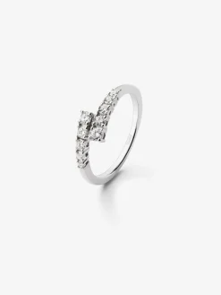 Anillo tú y yo de oro blanco de 18K con 10 diamantes en talla brillante con un total de 0,4 cts
