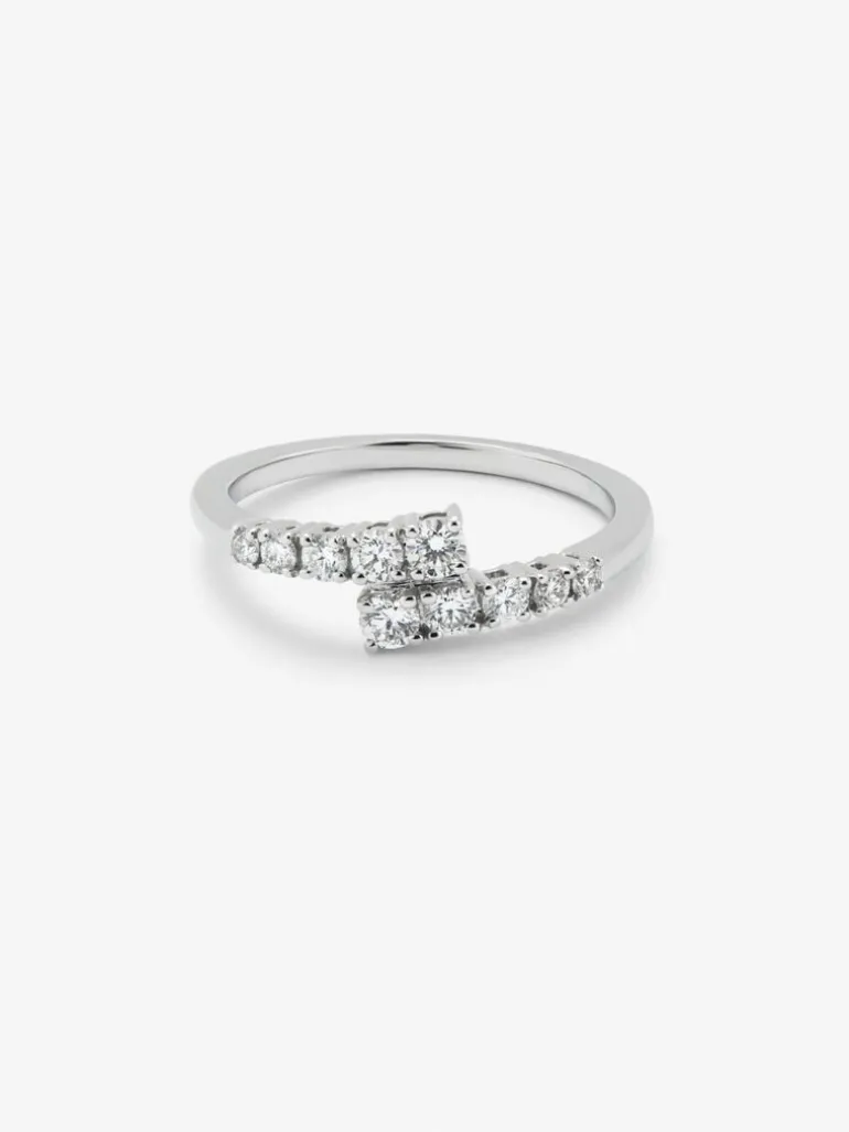 Anillo tú y yo de oro blanco de 18K con 10 diamantes en talla brillante con un total de 0,4 cts