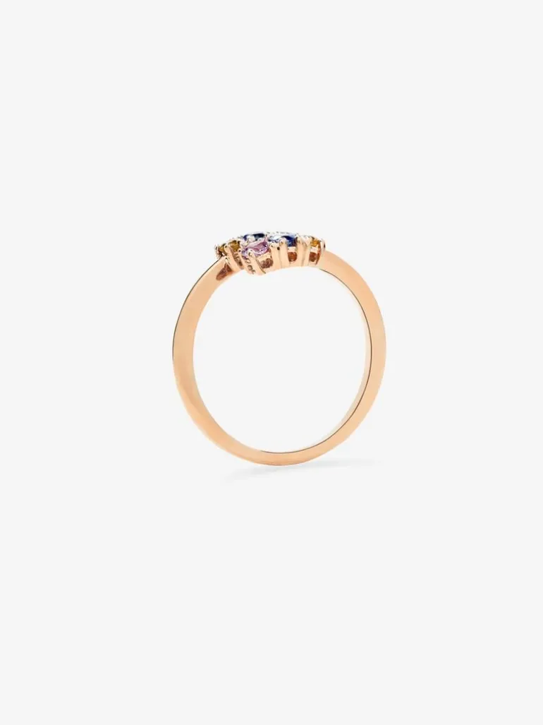 Anillo tú y yo de oro rosa de 18K con 6 zafiros multicolor con un total de 0,49 cts