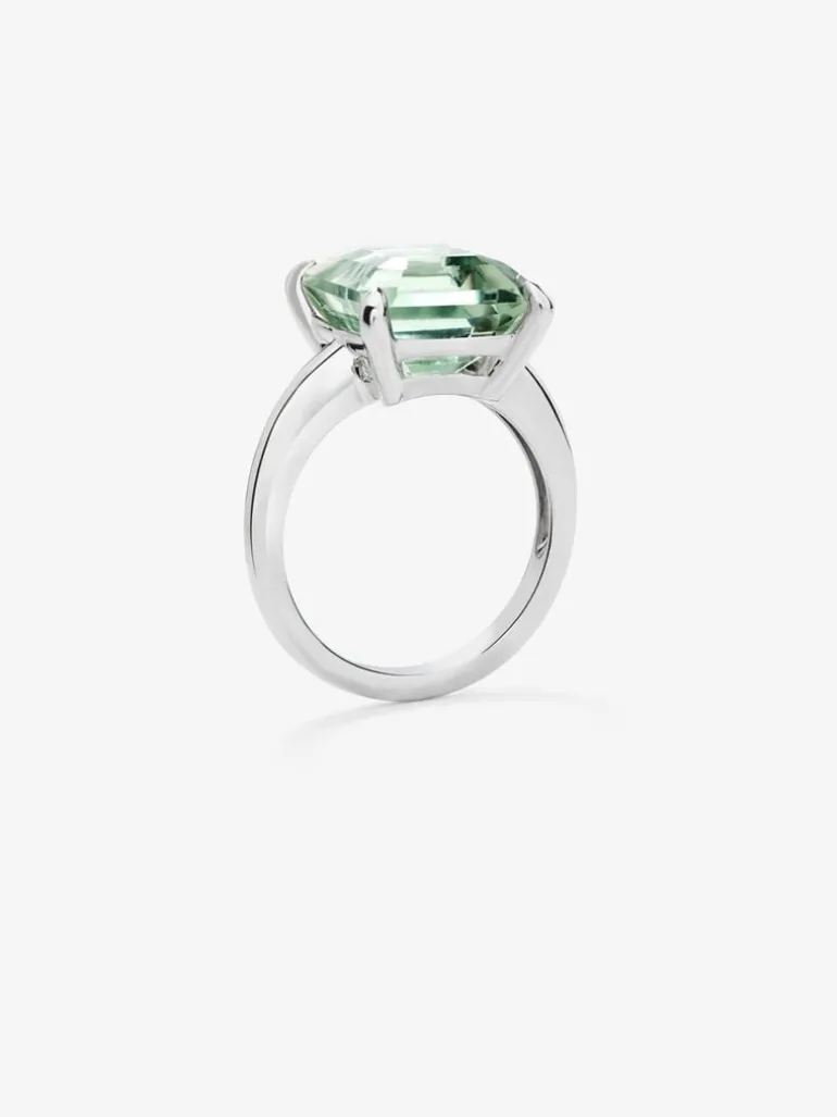 Anillo tipo cocktail de plata 925 con amatista verde en talla octogonal