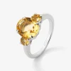 Anillo tresillo de plata 925 con 3 cuarzos citrinos en talla oval con un total de 3,14 cts