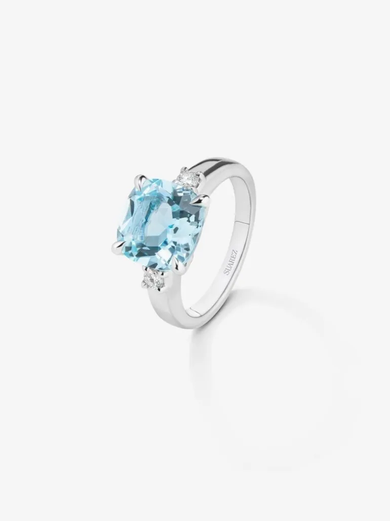 Anillo tresillo de plata 925 con topacio y diamantes