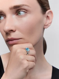 Anillo tresillo de plata 925 con topacio y diamantes