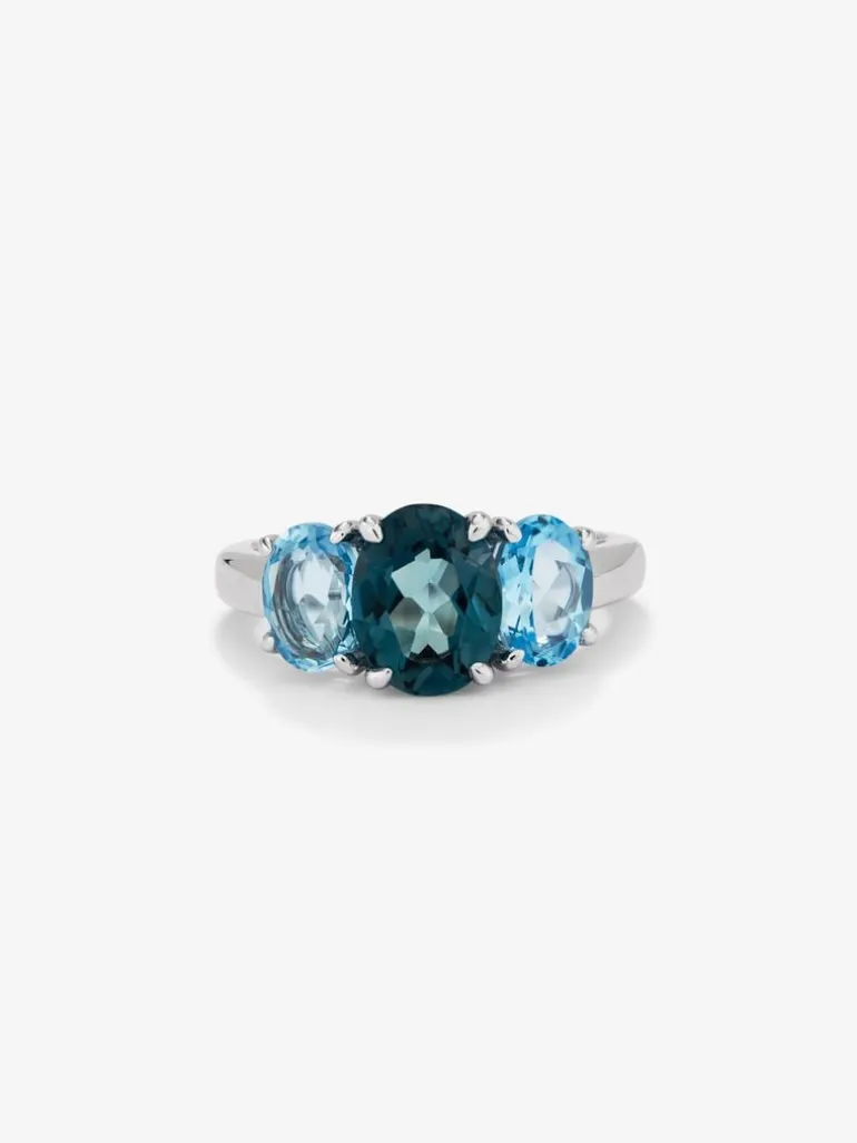 Anillo tresillo de plata 925 con topacios