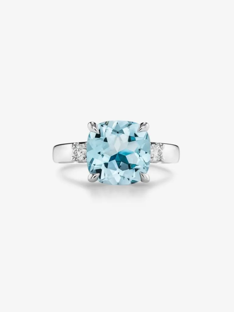 Anillo tresillo de plata 925 con topacio y diamantes