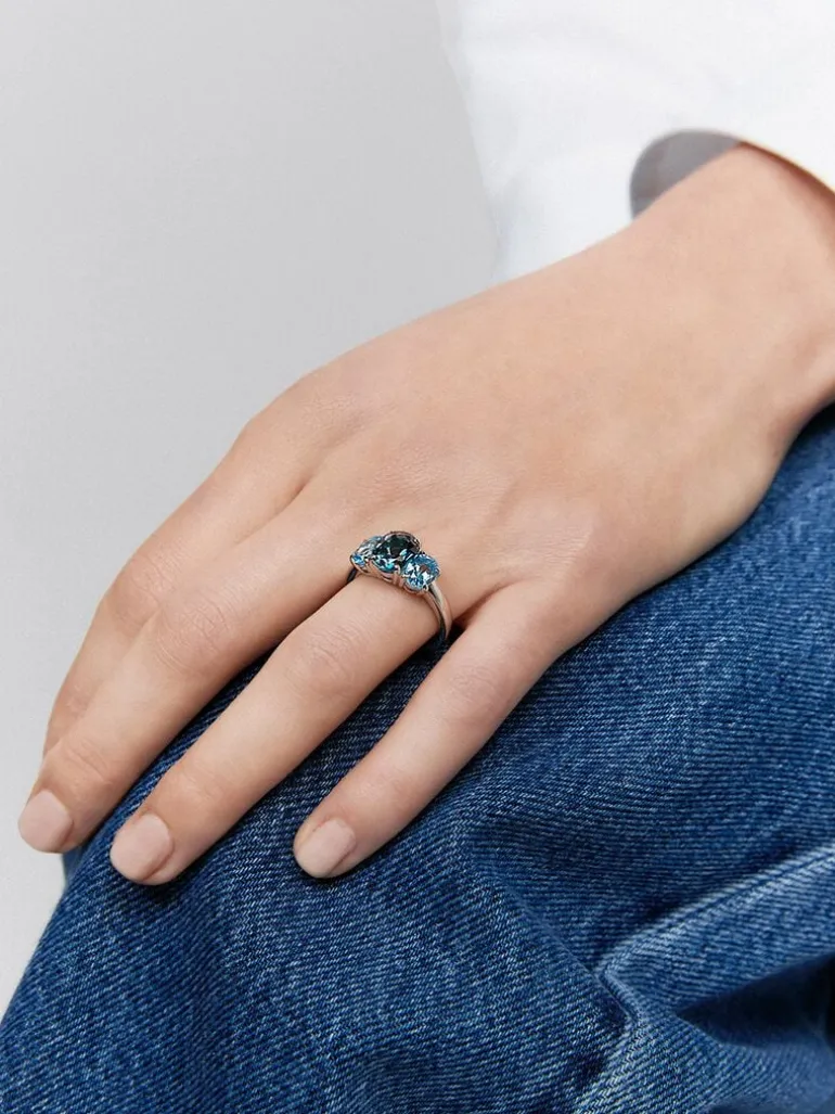 Anillo tresillo de plata 925 con topacios